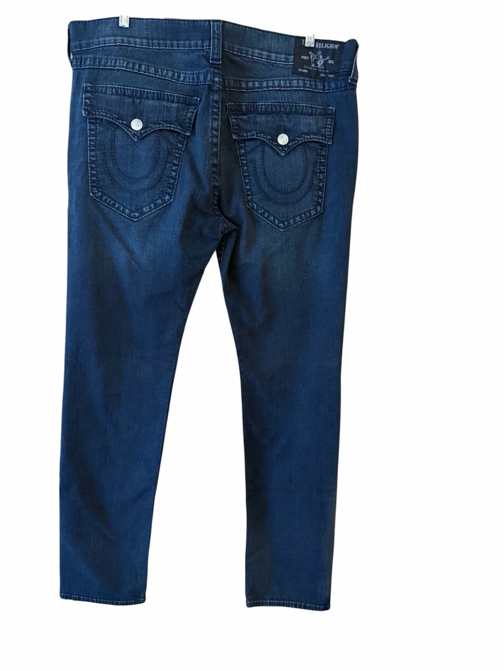 True Religion Geno Flap Big T Blue Men's Relaxed Slim Jeans Size 40 Thick Stitch